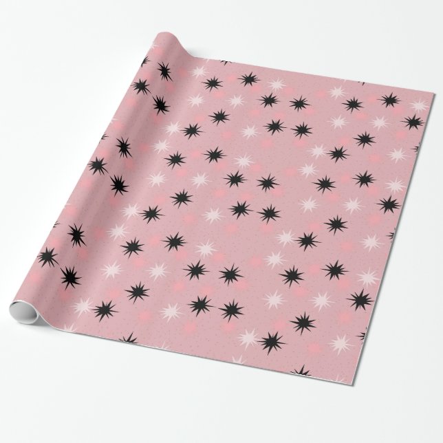 Atomic Pink Starbursts Wrapping Paper (Unrolled)