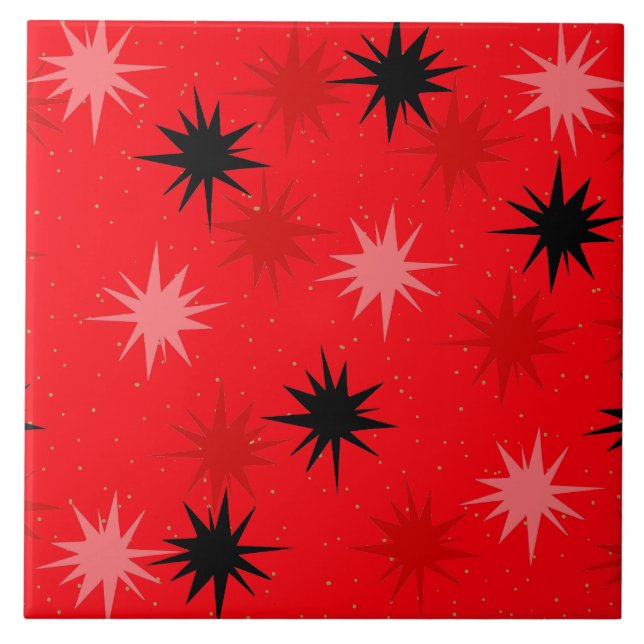 Atomic Red Starbursts Ceramic Tile (Front)