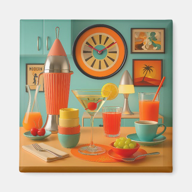 Atomic Retro Futuristic Martini Breakfast Bar Magnet (Front)