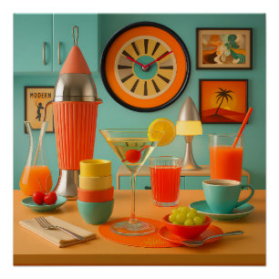 Atomic Retro Futuristic Martini Breakfast Bar Poster