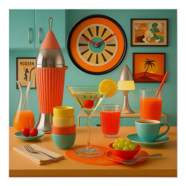 Atomic Retro Futuristic Martini Breakfast Bar Poster (Front)