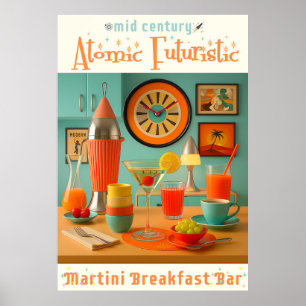 Atomic Retro Futuristic Martini Breakfast Bar Poster