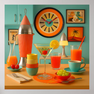 Atomic Retro Futuristic Martini Breakfast Bar Poster