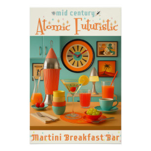 Atomic Retro Futuristic Martini Breakfast Bar Poster