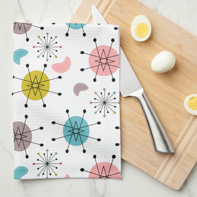Atomic Retro Starburst Pattern Tea Towel (Quarter Fold)
