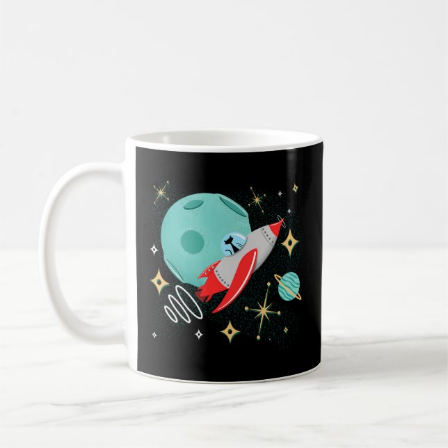 Atomic Rocket Cat Mid-Century Cat Futuristic Space Coffee Mug (Left)