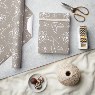 Atomic Shapes MidCentury Modern Christmas MCM Blk Wrapping Paper