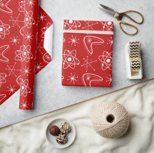 Atomic Shapes MidCentury Modern Christmas MCM Red Wrapping Paper