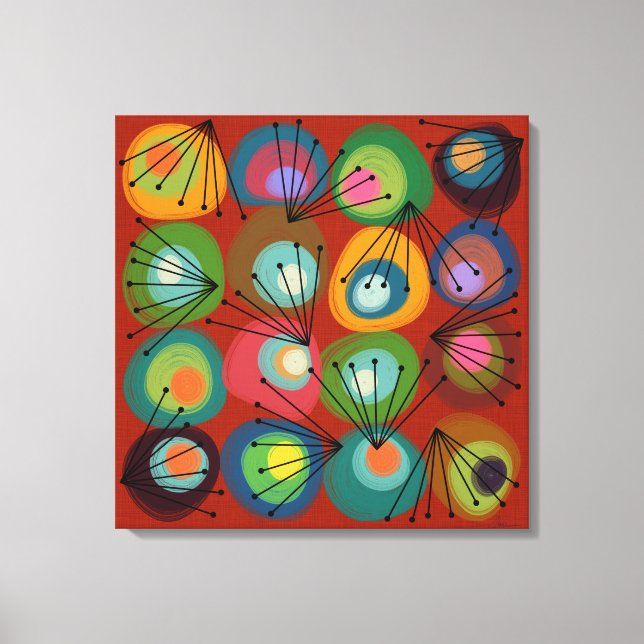 Atomic Shapes Painted Circles Orange MCM Canvas Print (Front)