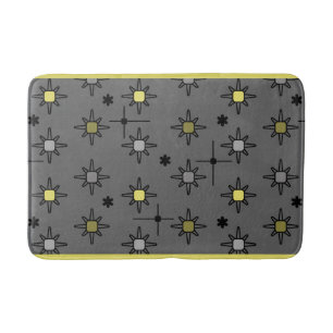Atomic Sky Starbursts Dark Grey Yellow Bath Mat