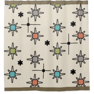 Atomic Sky Starbursts Multicolored Shower Curtain