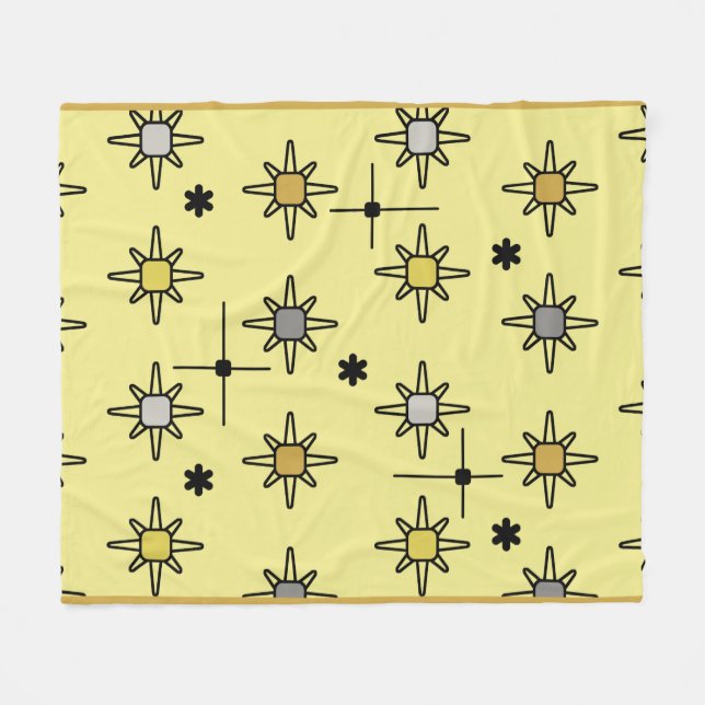Atomic Sky Starbursts Yellow Grey Fleece Blanket (Front (Horizontal))