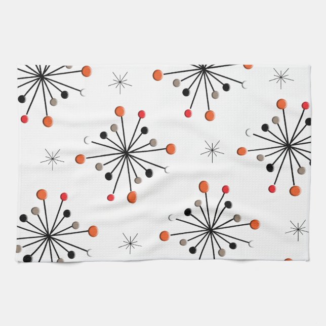 Atomic Sphere Star Burst Retro Patern Tea Towel (Horizontal)