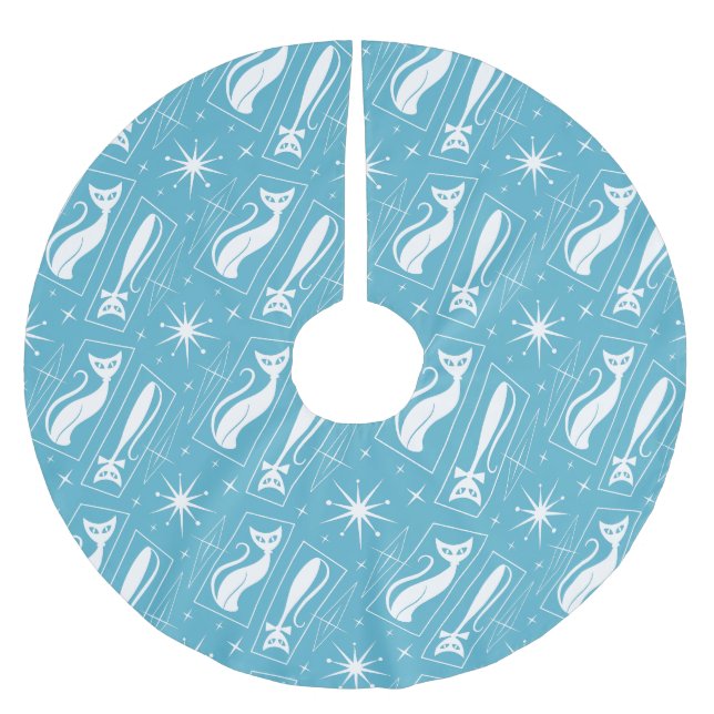 Atomic Star Cat MidCentury Modern Christmas MCM    Brushed Polyester Tree Skirt (Front)
