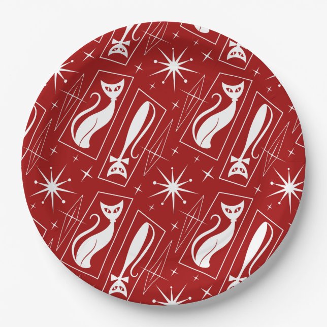 Atomic Star Cat MidCentury Modern Christmas MCM    Paper Plate (Front)