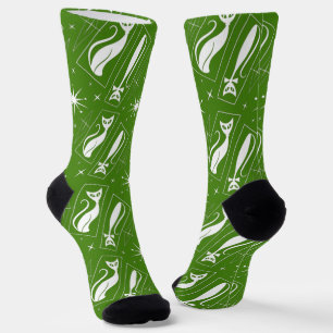 Atomic Star Cat MidCentury Modern Christmas MCM Socks