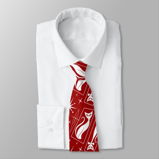 Atomic Star Cat MidCentury Modern Christmas MCM    Tie (Tied)