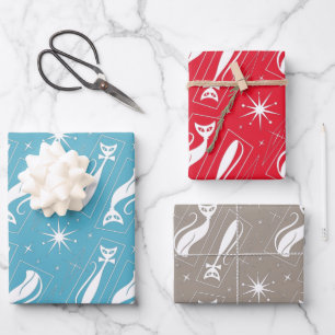 Atomic Star Cat MidCentury Modern Christmas MCM  Wrapping Paper Sheet