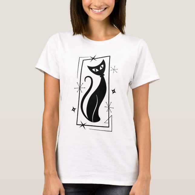 Atomic Star Cat MidCentury Modern Space MOD MCM T-Shirt (Front)