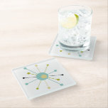 Atomic Starburst Blue Green Yellow Mid-century Glass Coaster<br><div class="desc">This colourful mid century modern glass coaster features an atomic starburst in turquoise blue,  avocado green,  cream,  and black. This will add a pop of colour to your coffee table!</div>