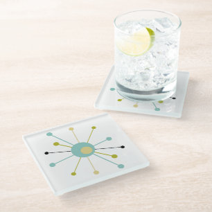Atomic Starburst Blue Green Yellow Mid-century Glass Coaster