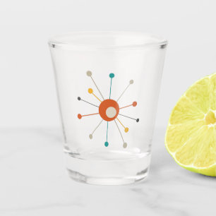 Atomic Starburst Dark Orange Teal Mid-century Shot Glass
