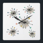 Atomic Starburst Mid Century Modern Colourful Square Wall Clock<br><div class="desc">This mid century modern square clock features shooting starbursts in the colours of turquoise,  orange,  tan,  avocado,  blue,  black and brown. This will make a fantastic addition to the walls of your home or office!</div>