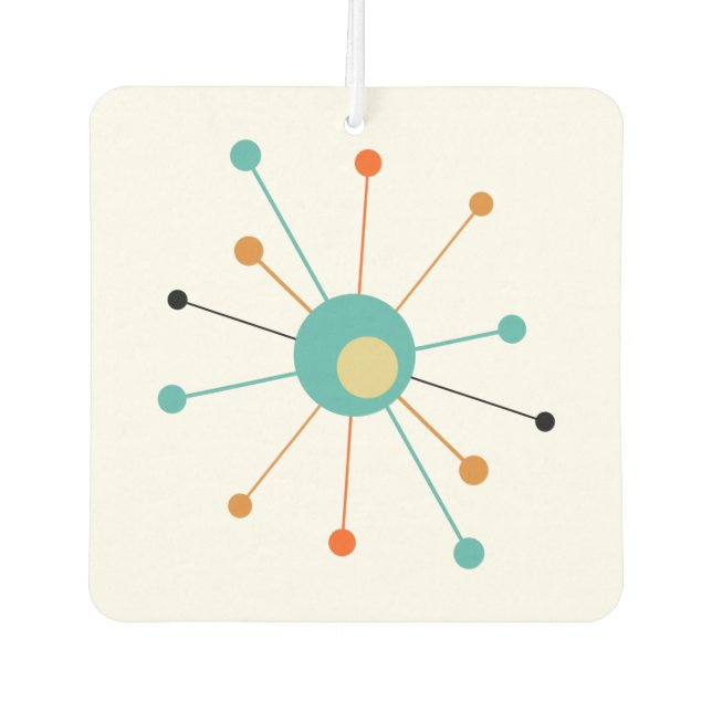 Atomic Starburst Orange Aqua Blue Mid Mod Car Air Freshener (Front)