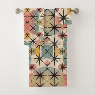 Atomic Starburst retro Mid Century Modern pastel Bath Towel Set