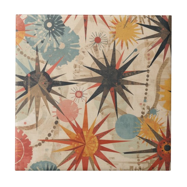 Atomic Starburst retro Mid Century Modern pastel Tile (Front)