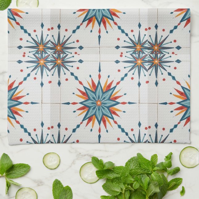 Atomic Starburst Retro Mid Century Modern Tea Towel (Folded)