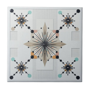 Atomic Starburst Retro Mid Century Modern Tile
