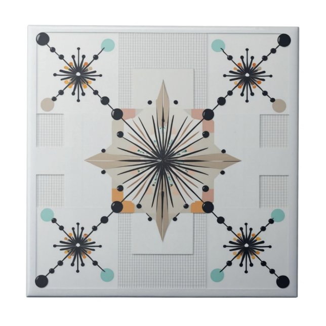 Atomic Starburst Retro Mid Century Modern Tile (Front)