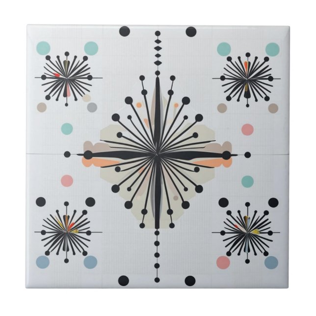 Atomic Starburst Retro Mid Century Modern Tile (Front)