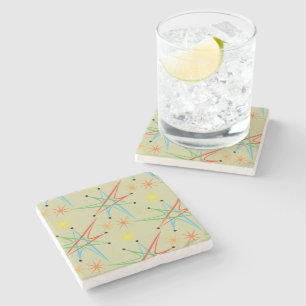 Atomic Starburst Retro Multicolored Pattern Stone Coaster
