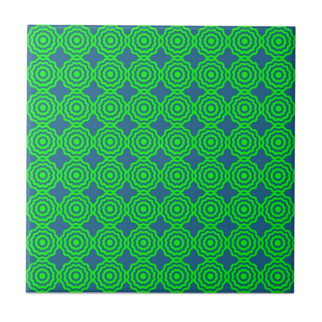 Atomic Starburst Sparkle Retro Green Pattern Tile (Front)