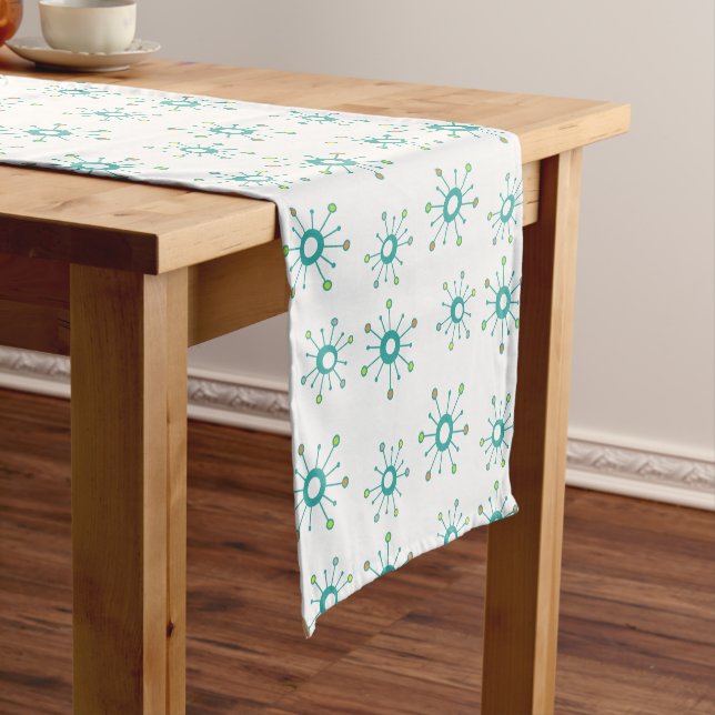 Atomic Starbursts Colourful Turquoise Short Table Runner (In Situ)