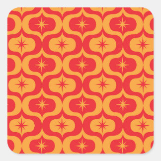 Atomic Starbursts on Red and Orange Ogee Pattern  Square Sticker