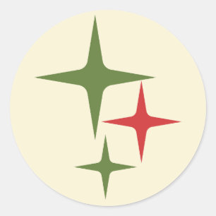 Atomic Stars Midcentury Retro Christmas Red Green  Classic Round Sticker