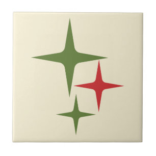 Atomic Stars Midcentury Retro Christmas Red Green Tile