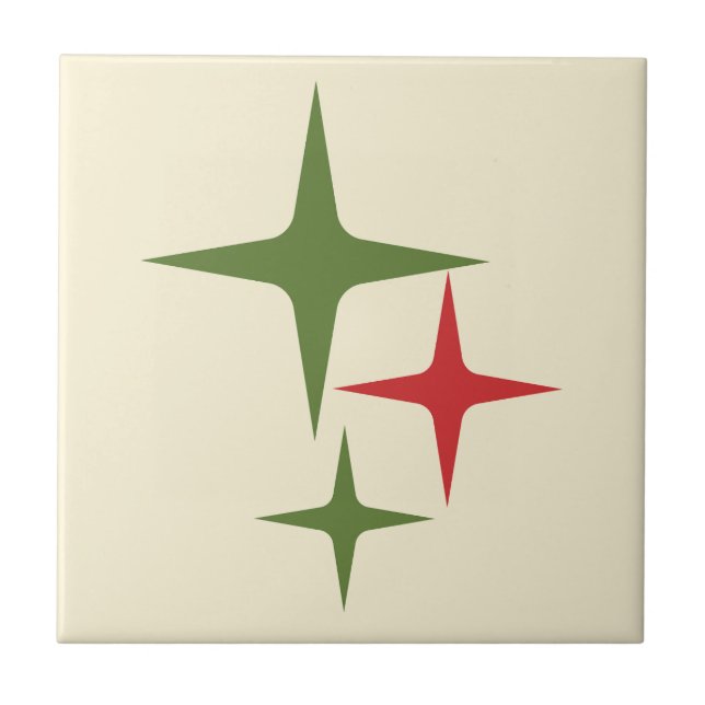 Atomic Stars Midcentury Retro Christmas Red Green  Tile (Front)