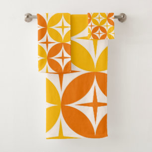 Atomic Stars on Mid Century Orange Circles Bath Towel Set