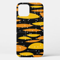Atomic style, black orange geometric pattern.
