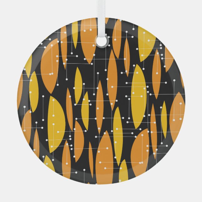 Atomic style, black orange geometric pattern. glass tree decoration (Front)