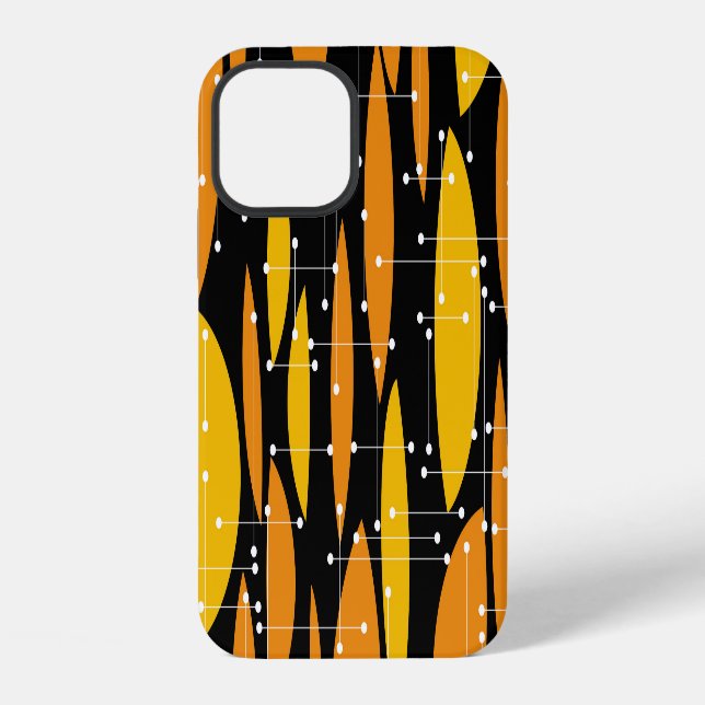 Atomic style, black orange geometric pattern. iPhone case (Back)