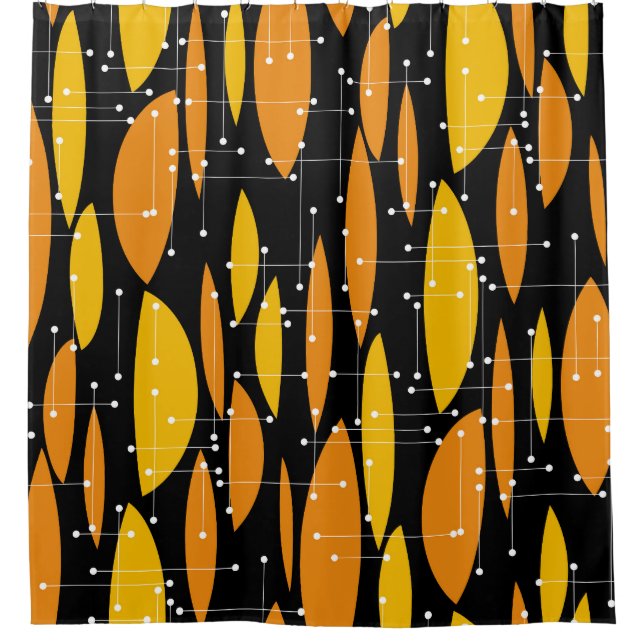 Atomic style, black orange geometric pattern. shower curtain (Front)