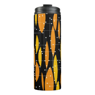 Atomic style, black orange geometric pattern. thermal tumbler