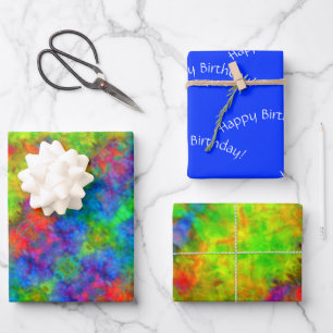 [Atomic Tie-Dye] Set of Psychedelic Rainbow Color Wrapping Paper Sheet