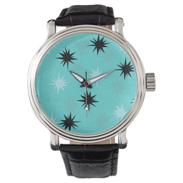 Atomic Turquoise Starbursts Leather Watch (Front)