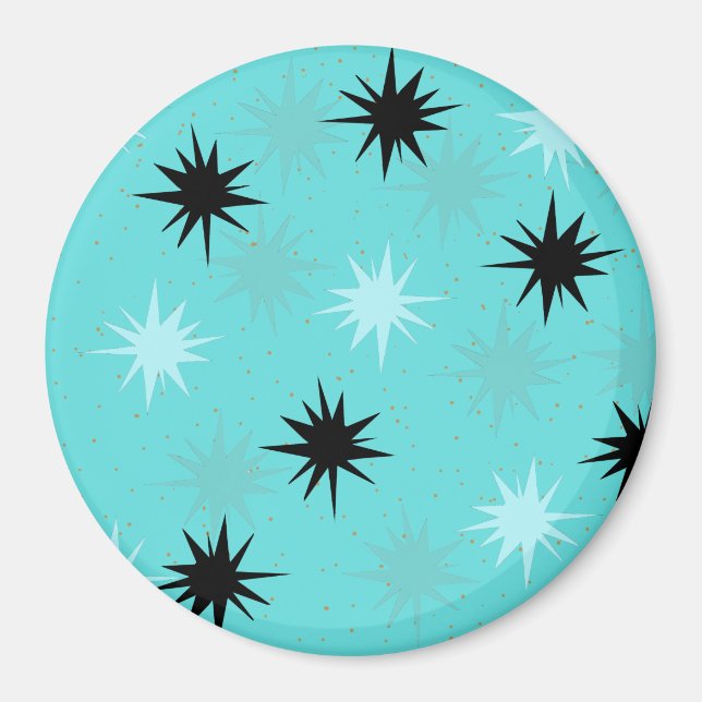 Atomic Turquoise Starbursts Round Magnet (Front)